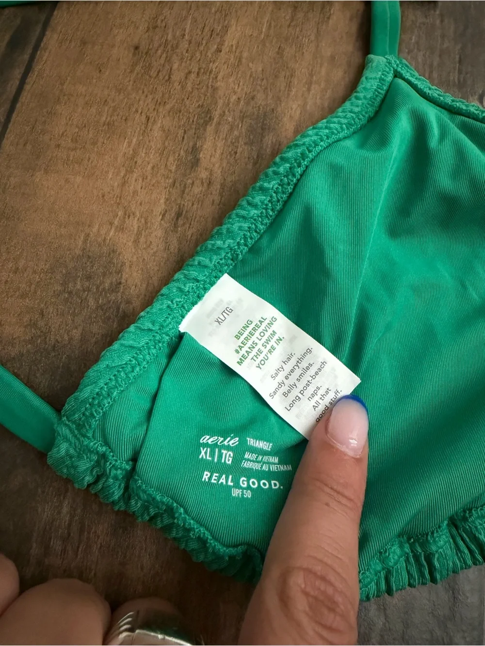 Textured Green Triangle Bikini Top aerie